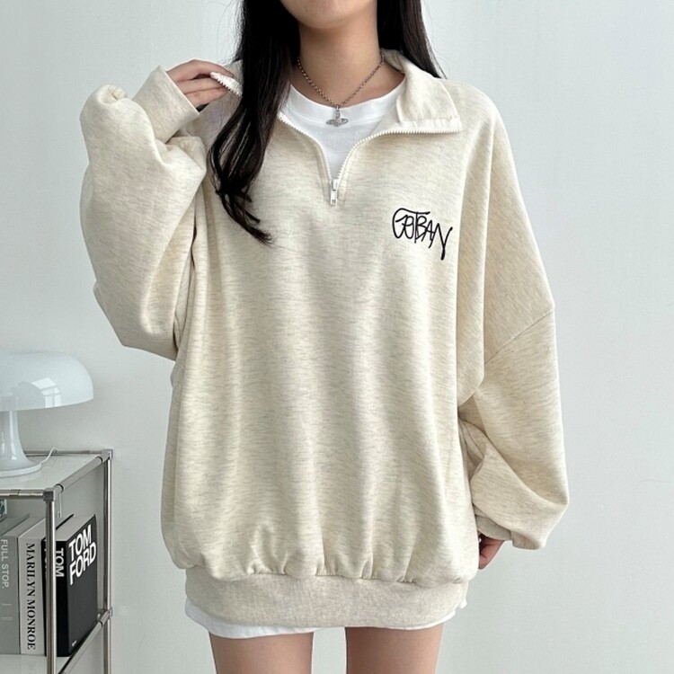 英文バックプリントハーフジップアップトレーナー｜スウェット｜韓国