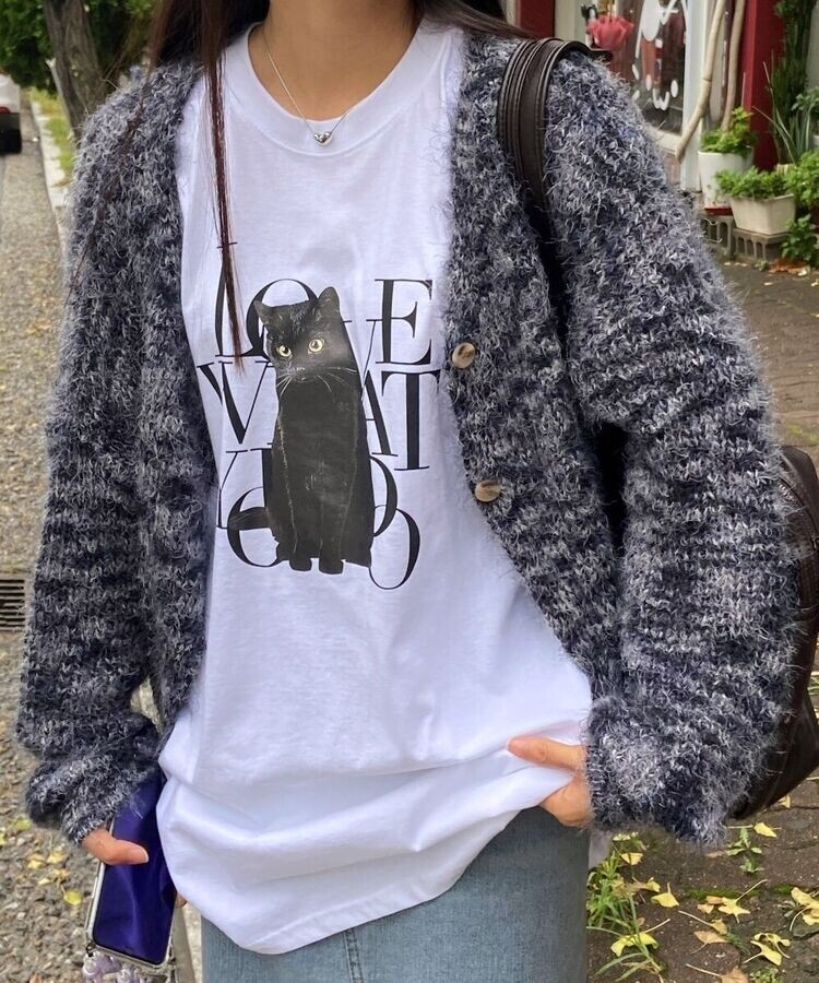 キャット英文プリントオーバーフィットTシャツ｜半袖Tシャツ｜韓国