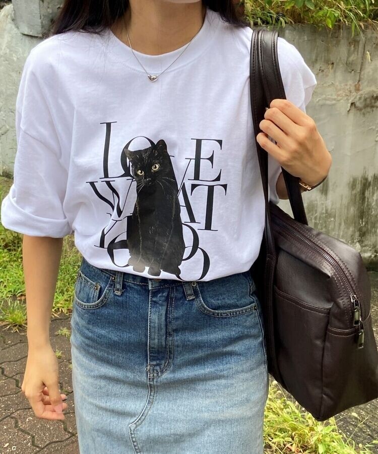 キャット英文プリントオーバーフィットTシャツ｜半袖Tシャツ｜韓国