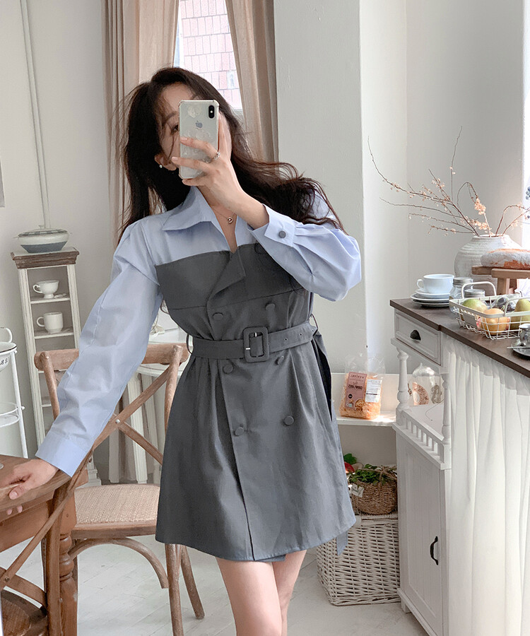 トレンチコートスタイルミニワンピース トレンチコート風