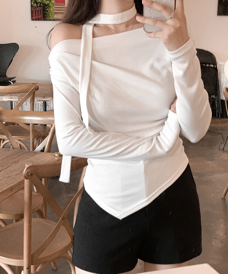 SET]スリムフィットドレープ長袖Tシャツ+スカーフ｜長袖Tシャツ｜韓国
