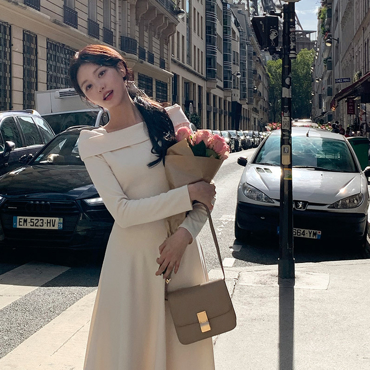 スクエアネックフレアワンピース｜ロングワンピース｜韓国