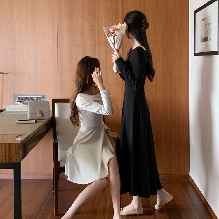 スクエアネックフレアワンピース｜ロングワンピース｜韓国