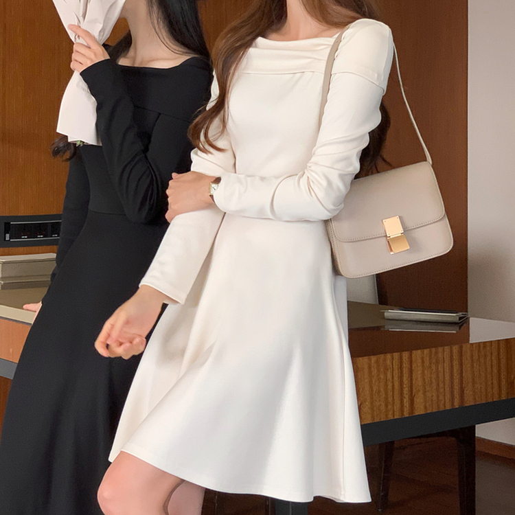 スクエアネックフレアワンピース|ロングワンピース|韓国 スクエアネックフレアワンピース|ロングワンピース|韓国