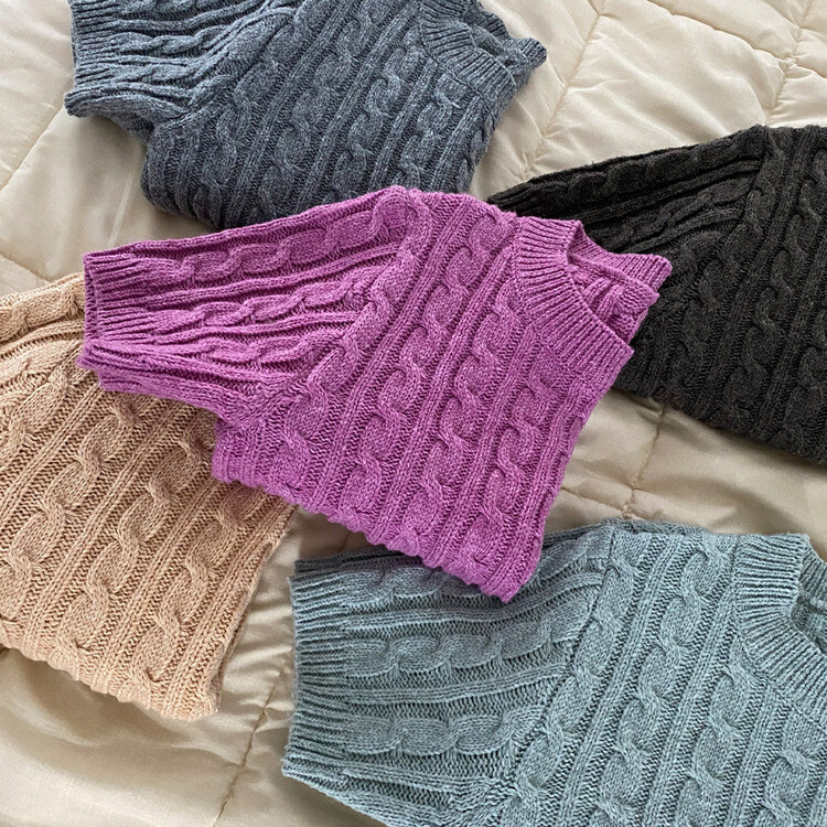 벤티 울 케이블 라운드 반팔 니트