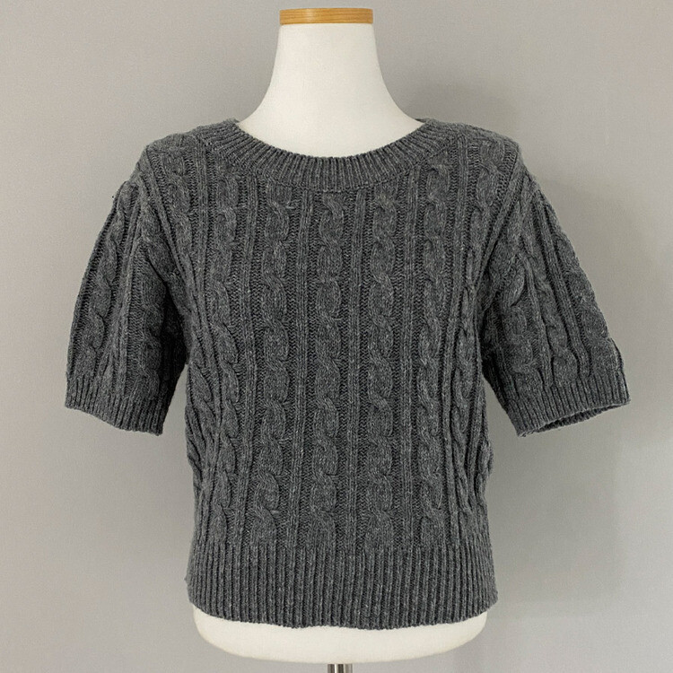 벤티 울 케이블 라운드 반팔 니트