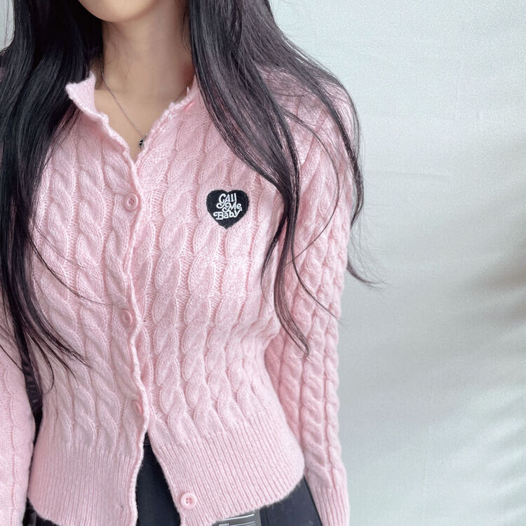 ハート刺繍ケーブルニットカーディガン｜カーディガン｜韓国