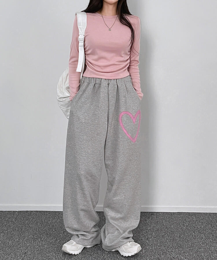 ハートプリントトレーニングワイドパンツ グレー