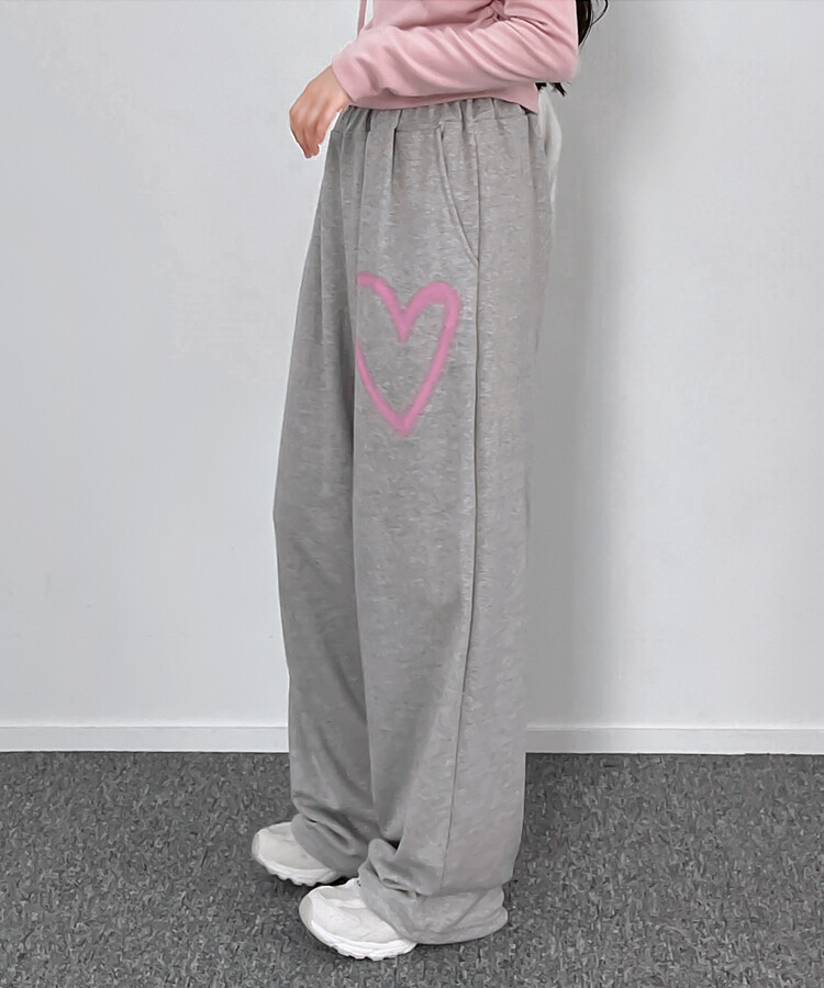 ハートプリントトレーニングワイドパンツ グレー