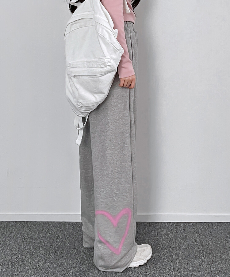 ハートプリントトレーニングワイドパンツ グレー