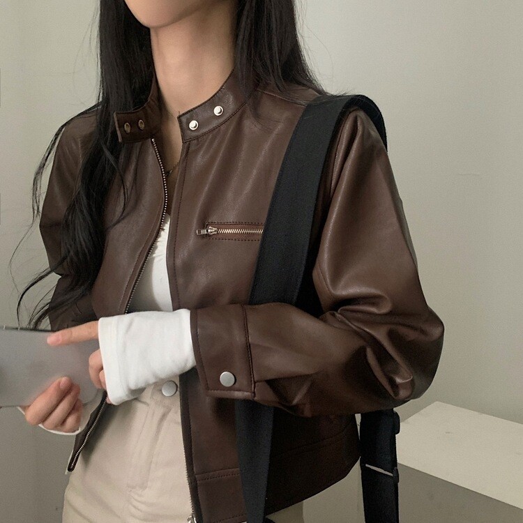 SJK8866 レザークロップライダースジャケット ジャケット