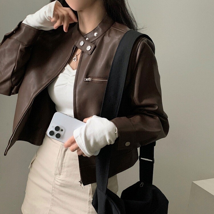 レザークロップライダースジャケット｜ジャケット｜韓国ファッション