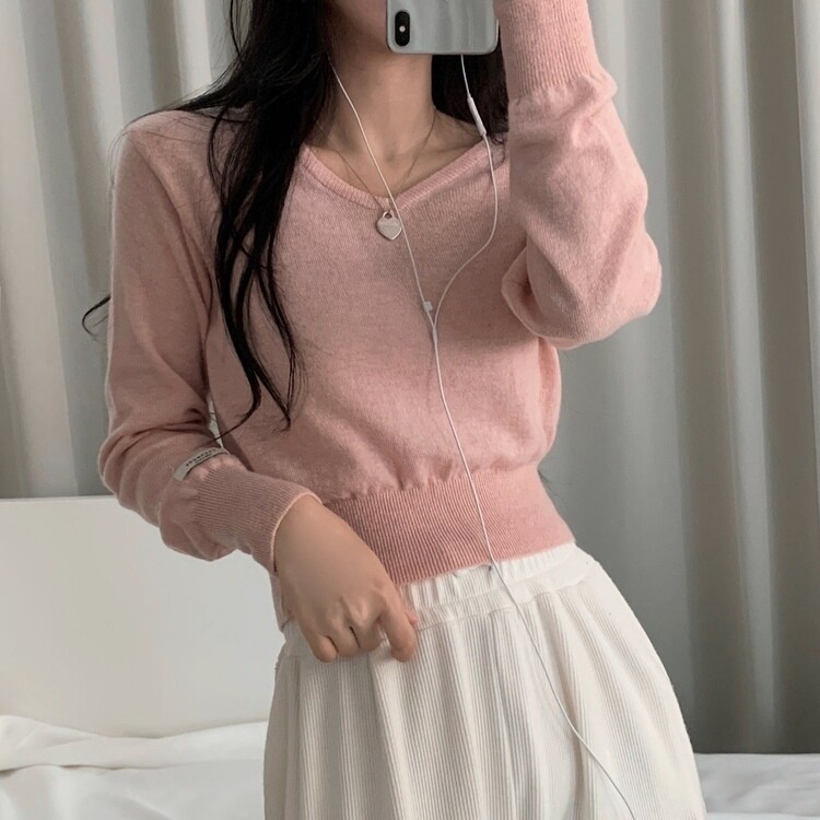 カシミアVネッククロップニット5色｜ニット｜韓国ファッション