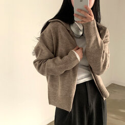 カラーウールニット2WAYジップアップカーディガン｜ジャンパー｜韓国