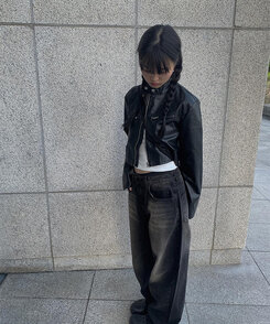 バイカーレザーハイネッククロップジャケット｜ジャケット｜韓国