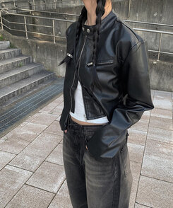 バイカーレザーハイネッククロップジャケット｜ジャケット｜韓国