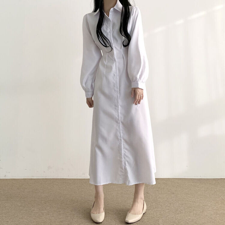 ウエストリボンロングシャツワンピース｜ロングワンピース｜韓国