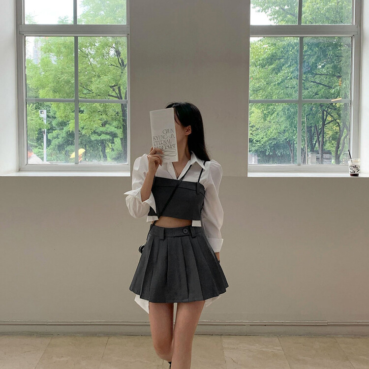 SET】レイヤードビスチェ+ミニスカート｜ツーピース｜韓国