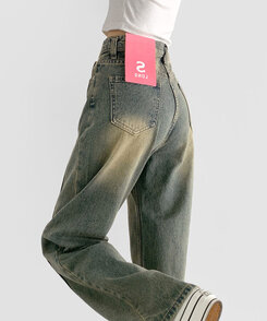 パンツ ストライプステッチロングワイドデニムパンツ GREEN TIN