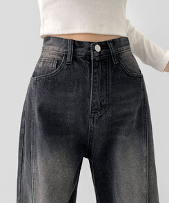 パンツ ストライプステッチロングワイドデニムパンツ WASHING BLACK