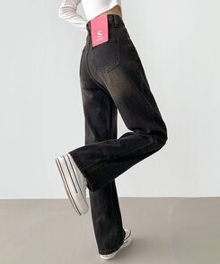 パンツ ストライプステッチロングワイドデニムパンツ VINTAGE BLACK BLUE