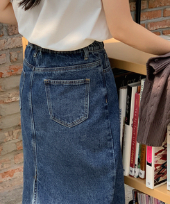 Hラインバックバンディングスリットデニムミディスカート