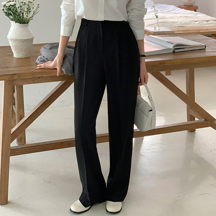 2丈タック入りワイドスラックス Black