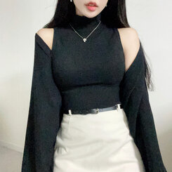 SET】ノースリーブタートルネック ボレロカーディガンセット