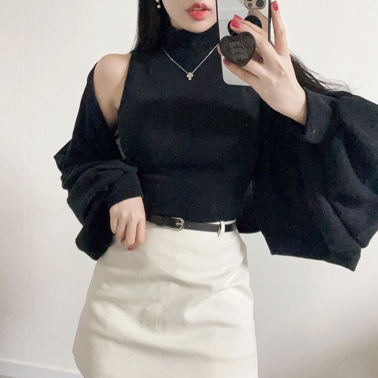 SET】ノースリーブタートルネック ボレロカーディガンセット