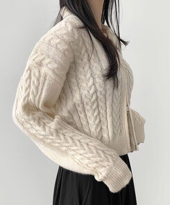 ハイネックダブルジップケーブルニットカーディガン｜ジャンパー｜韓国