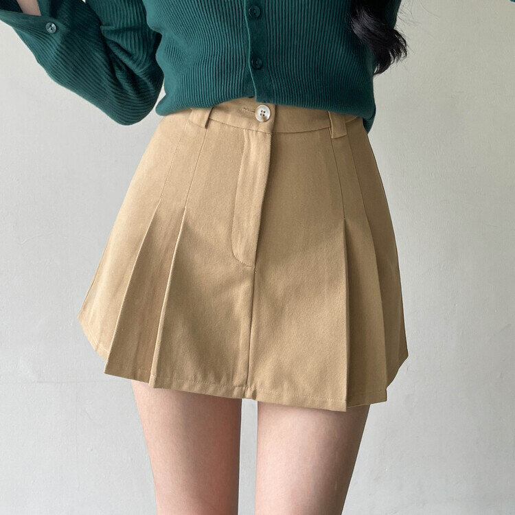 (숏/기본,S~2XL) 기장선택!  오브 A라인 핀턱 스커트 베이지