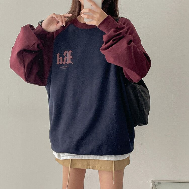 バイカラーラグランスウェットTシャツ BURGUNDY