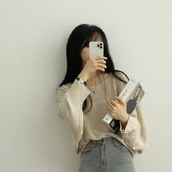 ドルマンスリーブクロップシアーニット5色 ベージュ