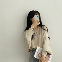 ドルマンスリーブクロップシアーニット5色 ベージュ