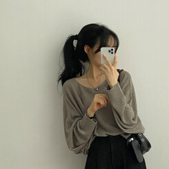 ドルマンスリーブクロップシアーニット5色 カーキ