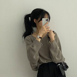 ドルマンスリーブクロップシアーニット5色 カーキ