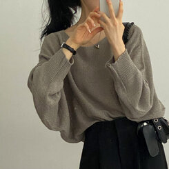 ドルマンスリーブクロップシアーニット5色 カーキ