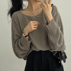 ドルマンスリーブクロップシアーニット5色 カーキ