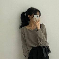 ドルマンスリーブクロップシアーニット5色 カーキ