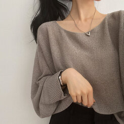 ドルマンスリーブクロップシアーニット5色 カーキ