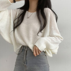 ドルマンスリーブクロップシアーニット5色 アイボリー