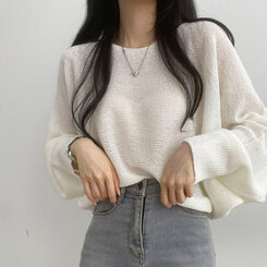 ドルマンスリーブクロップシアーニット5色 アイボリー