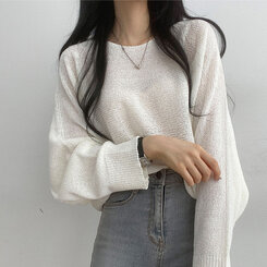 ドルマンスリーブクロップシアーニット5色 アイボリー