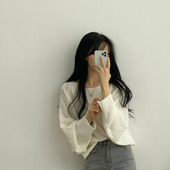 ドルマンスリーブクロップシアーニット5色 アイボリー