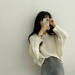 ドルマンスリーブクロップシアーニット5色 アイボリー