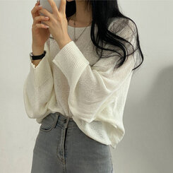 ドルマンスリーブクロップシアーニット5色 アイボリー