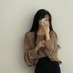 ドルマンスリーブクロップシアーニット5色 モカ