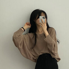 ドルマンスリーブクロップシアーニット5色 モカ