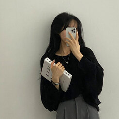 ドルマンスリーブクロップシアーニット5色 ブラック