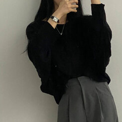 ドルマンスリーブクロップシアーニット5色 ブラック